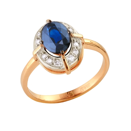 Т-13391 золотое кольцо с сапфиром и бриллиантами