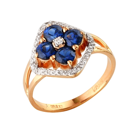 Т-12880 золотое кольцо с сапфиром и бриллиантами