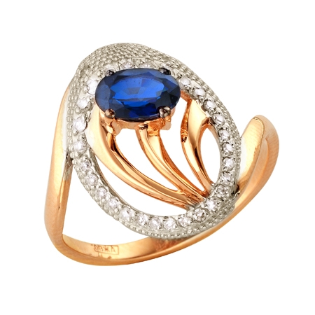 Т-12862 золотое кольцо с сапфиром и бриллиантами