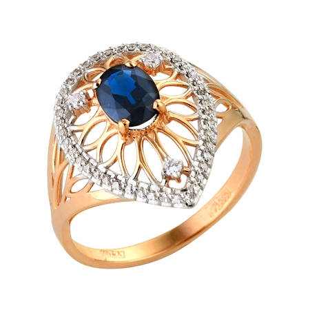 Т-12895 золотое кольцо с сапфиром и бриллиантами