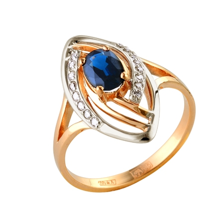 Т-12864 золотое кольцо с сапфиром и бриллиантами
