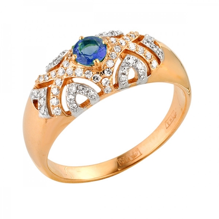 Т-12869 золотое кольцо с сапфиром и бриллиантами