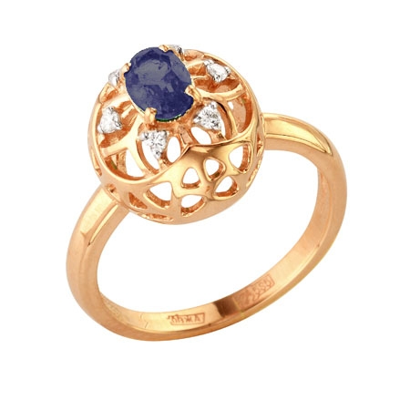 Т-12872 золотое кольцо с сапфиром и бриллиантами