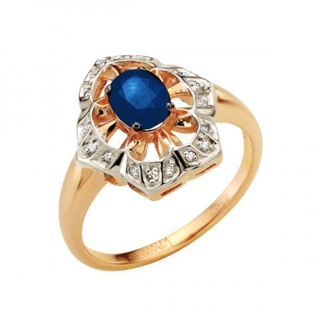 Т-12884 золотое кольцо с сапфиром и бриллиантами