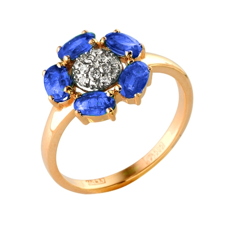 Т-12878 золотое кольцо с сапфиром и бриллиантами