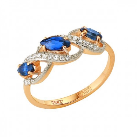 Т-13333 золотое кольцо с сапфиром и бриллиантами