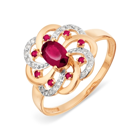 Золотое кольцо Цветок с рубинами, бриллиантами