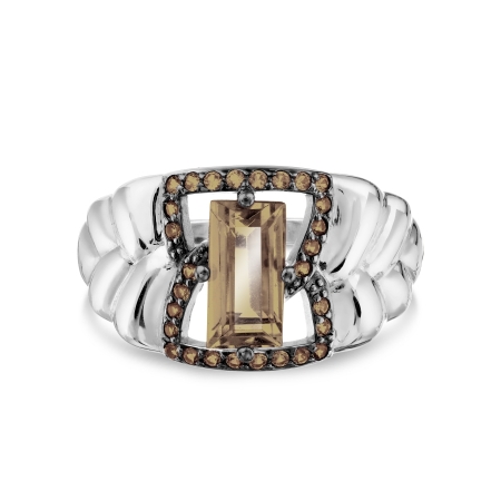Т307018533-03 кольцо из белого золота с раухтопазом и фианитами