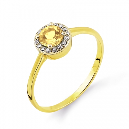 Кольцо из желтого золота с цитрином и бриллиантом
