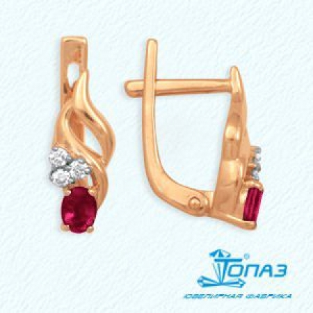 Т141022017 золотые серьги с рубином и бриллиантом
