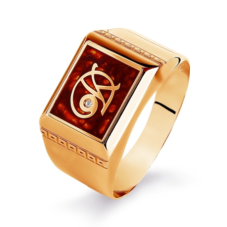 Т152044311-01 мужское золотое кольцо с эмалью и фианитами