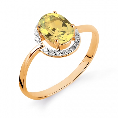 Золотое кольцо с цитрином, бриллиантами