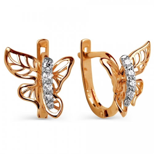 Золотые серьги Бабочки с фианитами