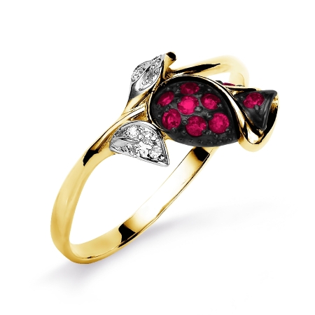 Т941015581 кольцо из желтого золота с рубином и бриллиантом