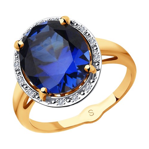 SOKOLOV Кольцо из золота с бриллиантами и синим корунд (синт.)