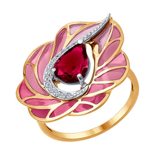 SOKOLOV Кольцо из комбинированного золота эмалью с бриллиантами и рубином