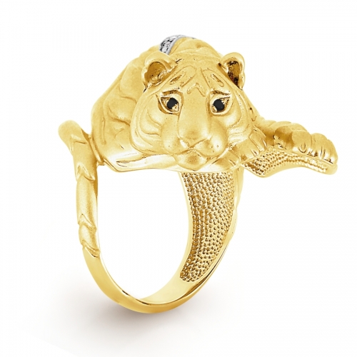 Кольцо Тигр из желтого золота с бриллиантами