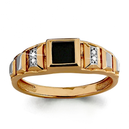 Т-21069 мужское золотое кольцо с эмалью и фианитами
