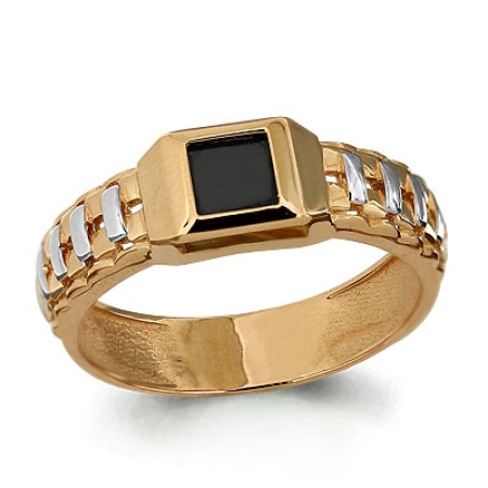 Т-21085 мужское золотое кольцо с эмалью