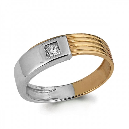 Мужское кольцо из комбинированного золота с фианитом