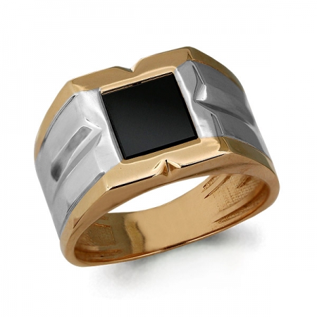 Т-21077 мужское золотое кольцо с эмалью