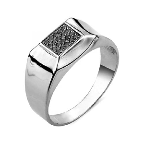 Мужское кольцо из белого золота с черными бриллиантами