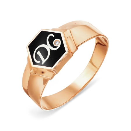 Т152048132 мужское золотое кольцо с эмалью и фианитами