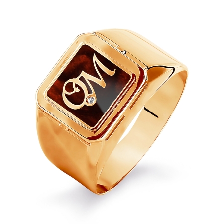 Т152044310-01 мужское золотое кольцо с эмалью и фианитами