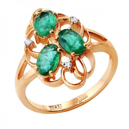 Т-13193 золотое кольцо с изумрудом и бриллиантами