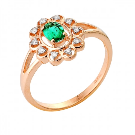 Т-13190 золотое кольцо с изумрудом и бриллиантами