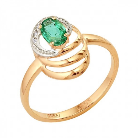 Т-12729 золотое кольцо с изумрудом и бриллиантами