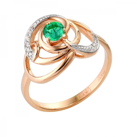 Т-12754 золотое кольцо с изумрудом и бриллиантами