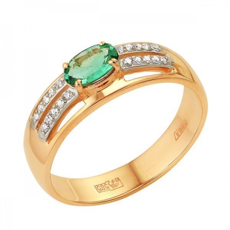 Т-12759 золотое кольцо с изумрудом и бриллиантами