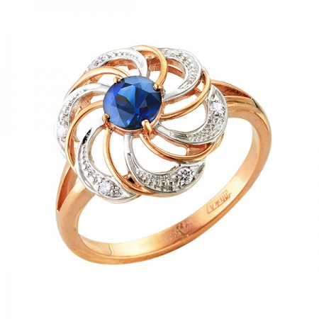 Т-12863 золотое кольцо с сапфиром и бриллиантами