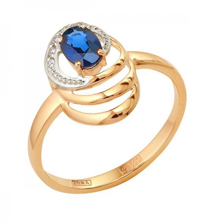 Т-13350 золотое кольцо с сапфиром и бриллиантами