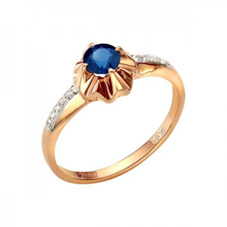 Т-12844 золотое кольцо с сапфиром и бриллиантами