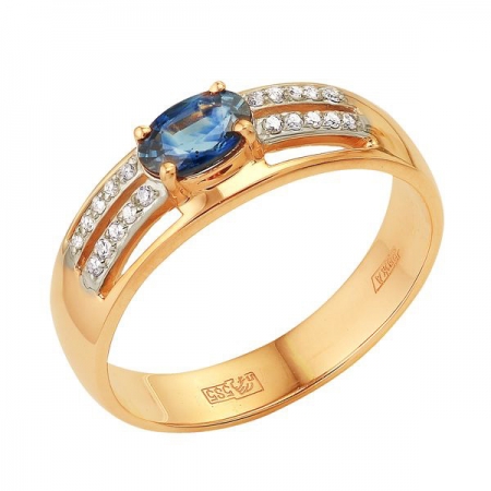 Т-12868 золотое кольцо с сапфиром и бриллиантами
