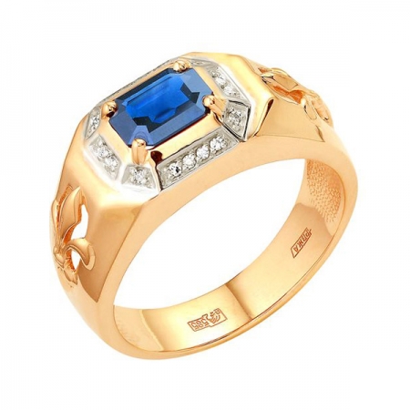 Т-12897 золотое кольцо с сапфиром и бриллиантами