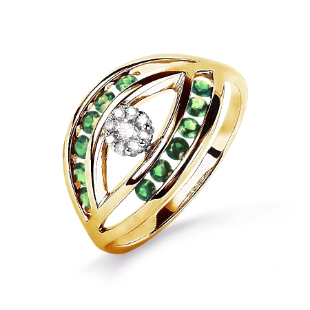 Т931015337 кольцо из желтого золота с изумрудом и бриллиантом