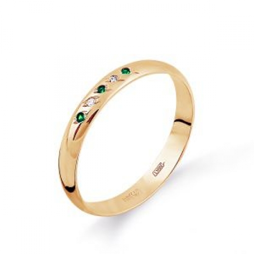 Золотое кольцо обручальное с изумрудом, бриллиантами