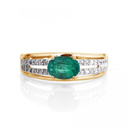 Золотое кольцо с изумрудом и бриллиантом