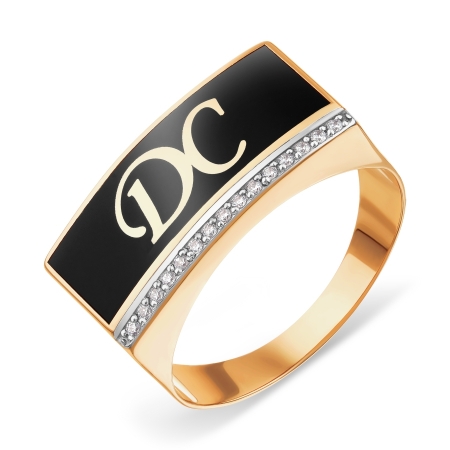 Т182048135 мужское золотое кольцо с эмалью и фианитами