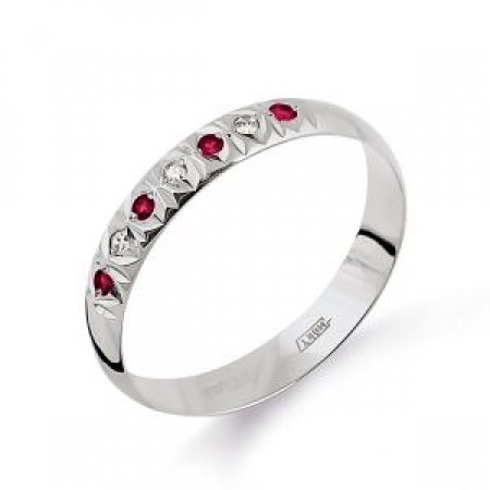 Обручальное кольцо из белого золота с рубином и бриллиантом