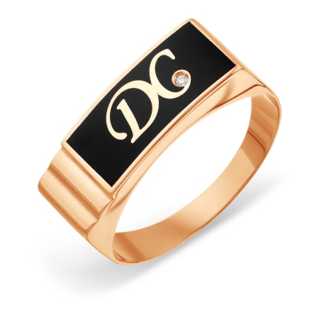 Т152048136-1 мужское золотое кольцо с эмалью и фианитами