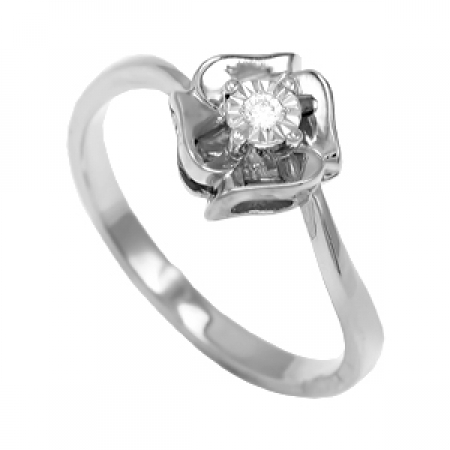 Т305611703 кольцо цветок из белого золота с бриллиантом