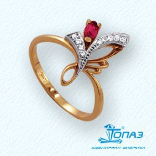 Ювелирный завод Топаз Золотое кольцо с рубином и бриллиантом