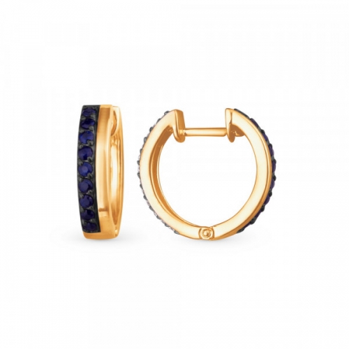 Серьги-кольца из золота с бриллиантами и сапфирами