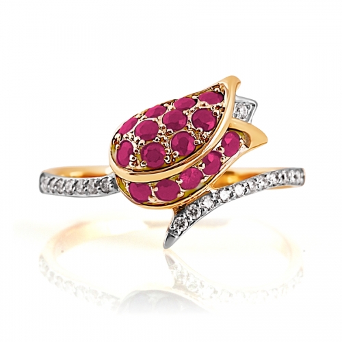 Золотое кольцо Бутон с рубинами, бриллиантами