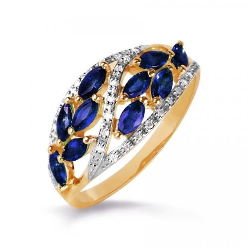 Ювелирный завод Топаз Золотое кольцо Листья с сапфирами, бриллиантами