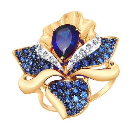 SOKOLOV Золотое кольцо с синими корундами (синт.) и бесцветными, голубыми и синими фианитами SOKOLOV CRUISE